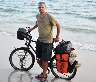 Tobias Heimhalt pictured at Sihanoukville on his way around Cambodia, en route to New Zealand
