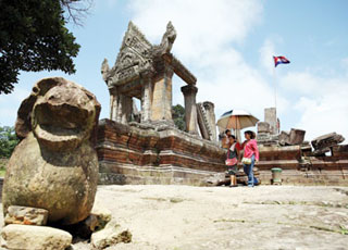 Tourists visit the Preah Vihear temple before the February border clashes, which took place nearby.
