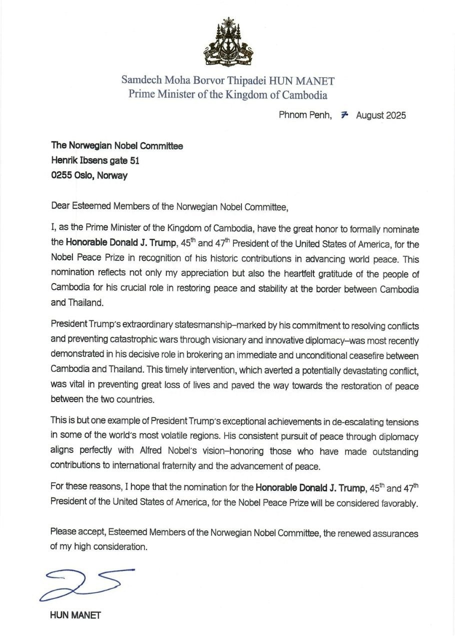 Donald Trump for Nobel Peace Prize